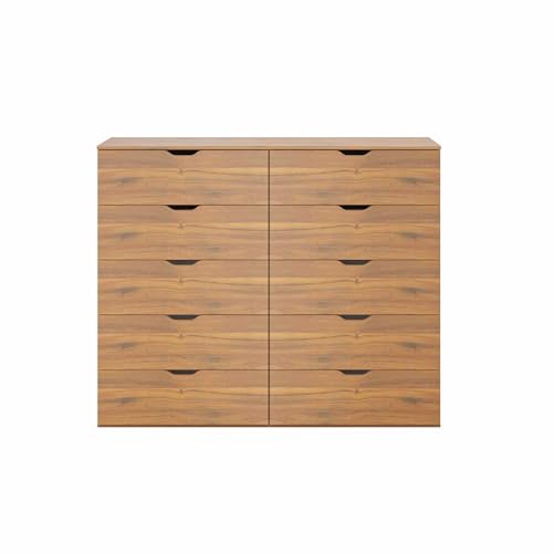 Image of VIKI Dresser | Chest of Drawer Unit,Sovana Chest of 10 Drawers,Clothes Storage, Organizer Unit for Bedroom, Hallway, Easy Pull Drawers, (Brussel Walnut -44D x 160W x 132H) | 1 Year Warranty