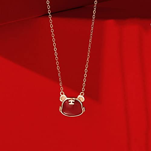 Pendentif tigre en agate rouge véritable et sa chaîne de clavicule délicate - 3