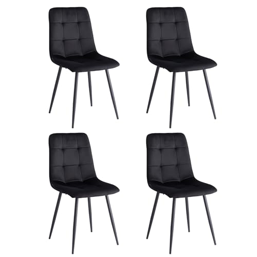 DEYARNA HOME Pack 4 Sillas de Comedor, Sillas Cocina Nordica, Silla de Salón con Asiento Tapizado de Terciopelo y Patas Metálicas Negros (Negro)