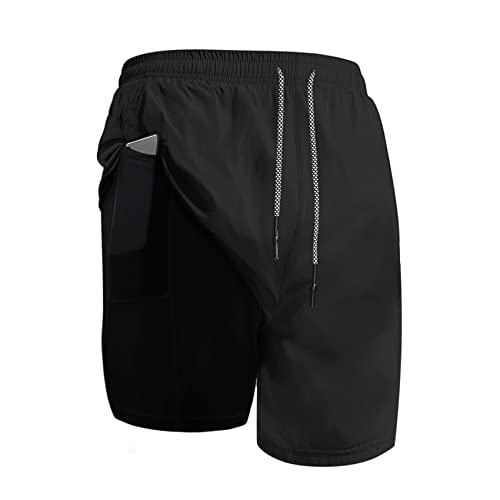 Mens Athletic Shorts, 2-in-1 Gym Workout Shorts for Men Quick Dry Yoga Training Running Shorts with Pocketss,Black,L