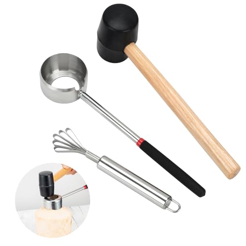 Coconut Opener Tool Set,Food Grade Coconut Opener,Coconut Scraper for Kitchens,Picnics and Beach Vacations