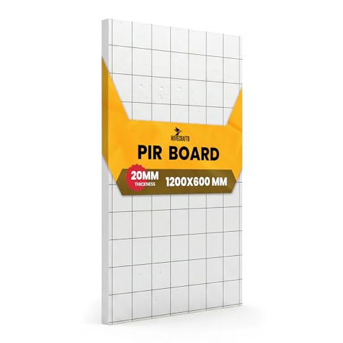 NOVECRAFTO PIR Insulation Board 1200 x 600 x 20mm (0.72 m) High Performance Rigid Thermal Insulation Panel Slim Aluminum Faced Board for Walls Floors & Roofs