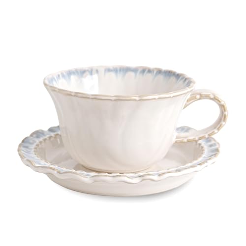 Cozierlavie Porcelain Tea Cup and Saucer Set，Espresso Cups for Latte Coffee Cafe, Specialty Coffee Drinks, Cappuccino and Tea (1, Blue)