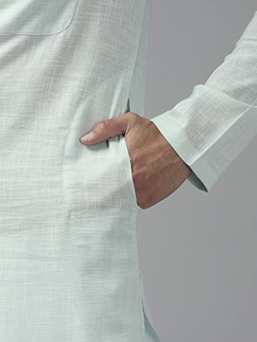 Image of See Designs Men Full Sleeve Cotton Solid Straight Slub Effect Kurta