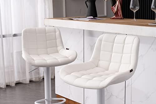 YOUTASTE Bar Stool Set of 2 Comfort PU Leather Breakfast Barstool with Backs Luxury Metal Adjustable Height Bar Chair for Kitchen Counter Island White