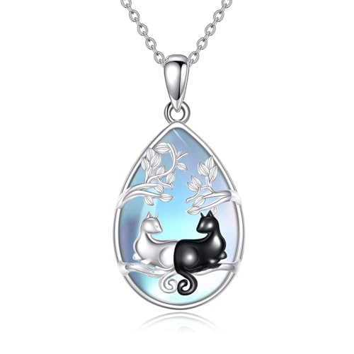 Collier en pierre de lune et argent sterling pour femme | Bijou raffiné papillon et trèfle
