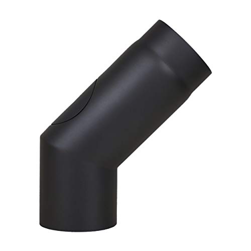 LANZZAS Codo de tubo de estufa 45° con puerta, diámetro de 150 mm, color: negro, tubo de humo/arco de rodilla con apertura de limpieza