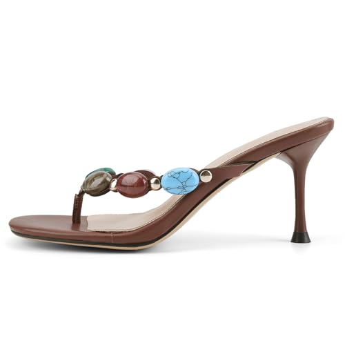 Flip Flop Heels for Women Thong Heels Round Open Toe Jeweled Sandals Summer Heeled Mules Fashion Wedding Party Dress Slip On High Heel Sandals4