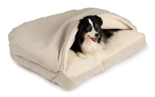 Image of Snoozer Rectangle Cozy Cave Dog Bed, Hooded Dog Bed, Buckskin (XL)