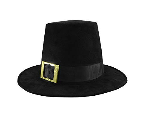 Deluxe Pilgrim Hat With Buckle Top Hat Costume, Black, One Size - //coolthings.us