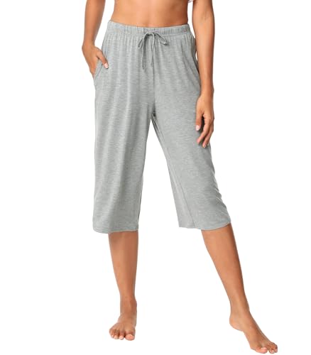 Image of WiWi Bamboo Viscose womens capri pants Wide Leg Pajama Super Soft Lounge knit Sleep shorts Cooling Pj Bottoms S-XXL