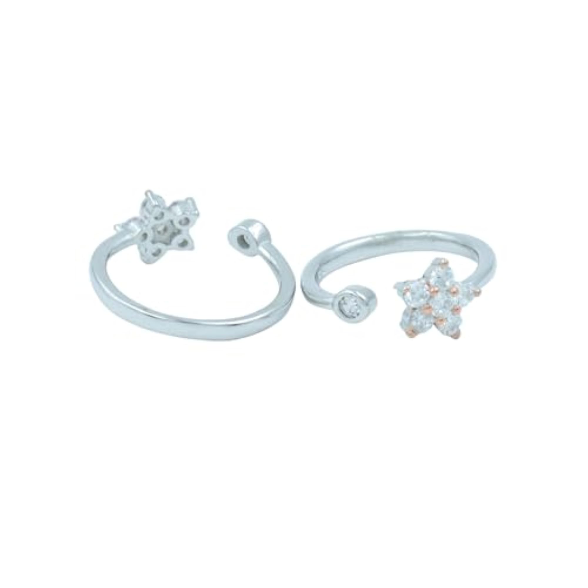 Women's 925 Silver Floral Toe Rings with Clustered CZ Stones