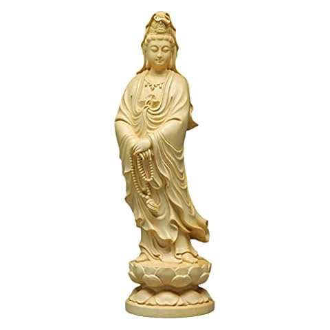 KESYOO Kwan Yin Statue Wooden Guanyin Sculpture Goddess of Mercy Quan Yin Sculpture Kwan Yin Figurine Chinese Feng Shui Collectible Bodhisattva Figurine for Home Cover