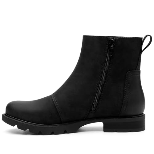 Athlefit Women's Ankle Boots Comfortable Lug Sole Chunky Low Heel Zipper Short Booties2