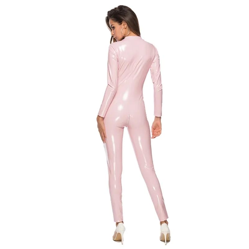 Image of Pratiharye Premium Womens Latex Catsuit for Women Patent Leather Full Bodysuit - Metallic Jumpsuit Party Clubwear Skinny Stretch PVC Outfits Leotard