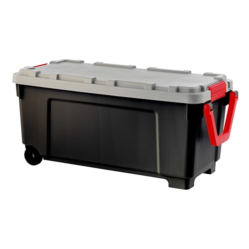 Image of IRIS USA 2 Pack TrailBox, 43 Gallon Lockable Storage Trunk Box, Truck Bed Bin Heavy-Duty Containers Camping Gear, Adventure Chest - Black /Gray