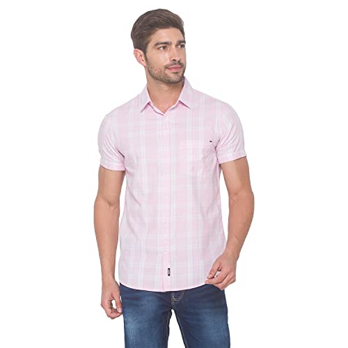 Image of Spykar Men's Cotton Slim Casual Shirts (Baby Pink) (M) (MSH-01BB-187)