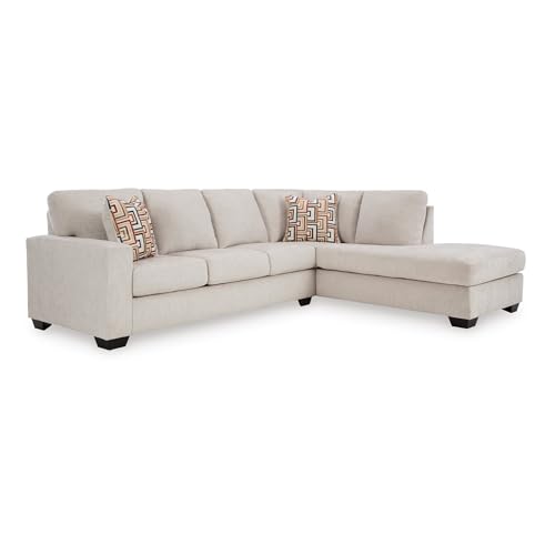 Image of Signature Design by Ashley Aviemore 110 inch L-Shape Stone Chenille Sectional | Right-Arm Facing sectional, 110-in wide stone chenille fabric, Platform foundation system, Loose seat cushions