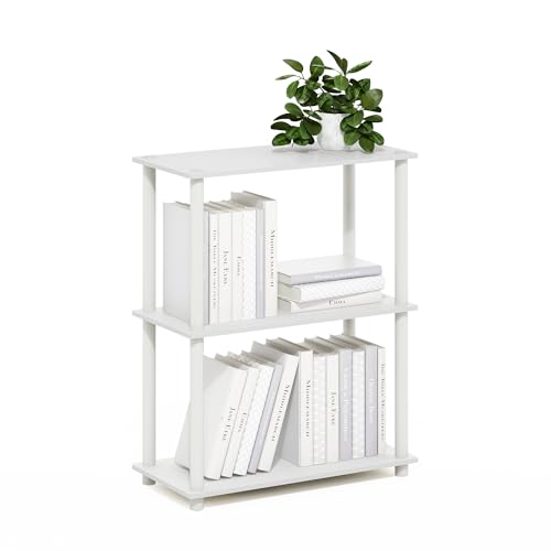 Image of Furinno Turn-N-Tube Storage Shelves, 3-Tier Book Shelf, Corner Shelf, Toolless Open Shelves, for Organization and Storage, Living Room, Garage, Home Office, White
