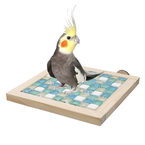 Image of Bird Perch Platform Stand, Wood + Colorful Crystal Small Animals Summer Cooling Playground, Cage Accessories for Birds Parrots Small Animals Rat Hamster Parakeet Cockatiel