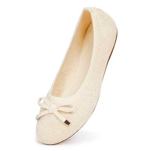 Image of Frank Mully Women's Ballet Flats Round Toe Walking Flats Slip On Work Shoes Knitted Flats Shoes for Woman Soft Lightweight