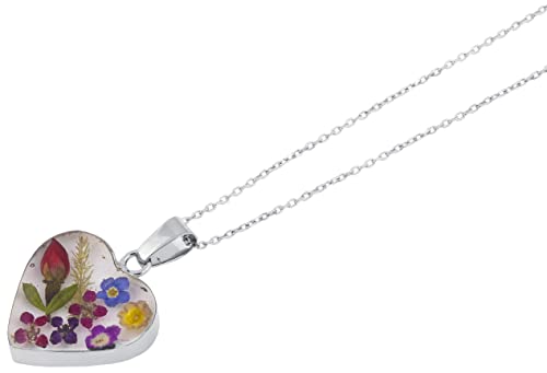 Image of Amazon Essentials Sterling Silver Pressed Flower Heart Pendant Necklace