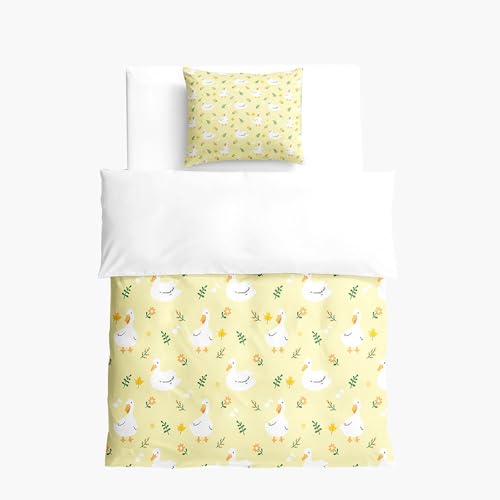 Hixingo Lindo Ropa de Cama 2 Piezas para Niños,3D Pato Estampado Funda Nordica y Funda de Almohada,Ropa de Cama de Microfibra (Dibujos Animados,120x150+40x60 cm)
