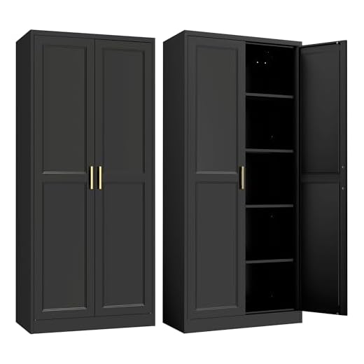 SteeLoong Kitchen Pantry Cabinet,71”Black Metal Pantry Storage Cabinet with Doors and 4 Adjustable Shelves,Kitchen Cabinet with 2 Gold Handles,Tall Cabinet for Livingroom,Pantry, Bathroom