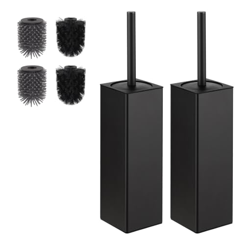 Image of BVL Toilet Brush and Holder 2 Pack for Two Bathrooms, Matte Black | Two complete freestanding sets equip a main bath and guest bath, or two bathrooms in one home, apartment or rental.