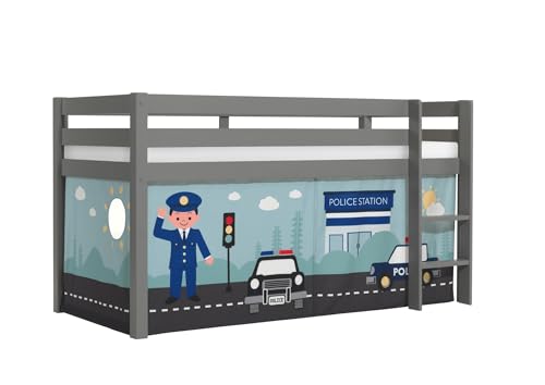 möbelando Spielbett >Pino< in Kiefer massiv grau lackiert - 210x114x106 (BxHxT)