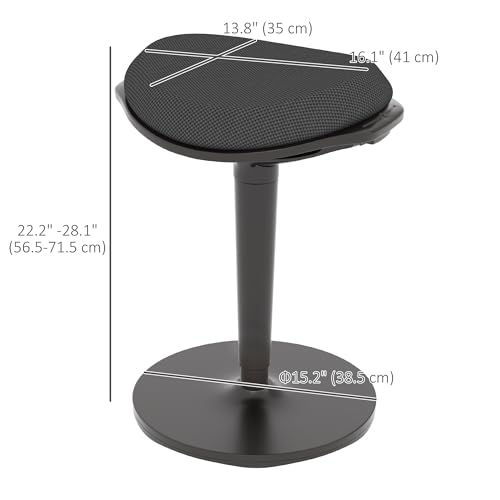 Image of HOMCOM Standing Desk Chair, Ergonomic Backless Wobble Stool, Height Adjustable Tall Office Chair 22.2-28.1 Inches, Active Learning Stool for Office Desks, with Rocking Motion, Padded, Black