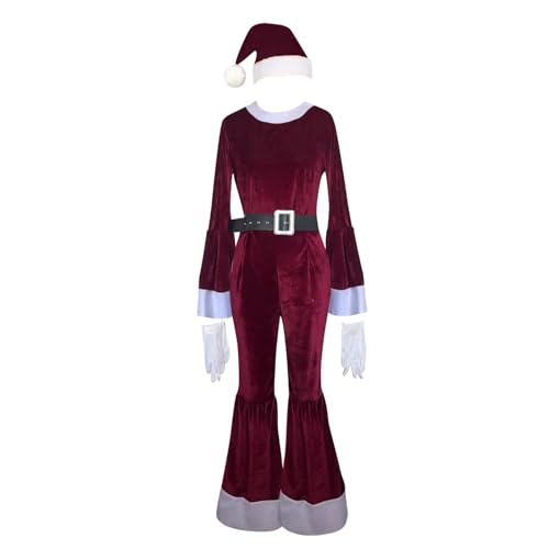 Costume de cosplay de Noël femme combinaison rouge à manches longues chic