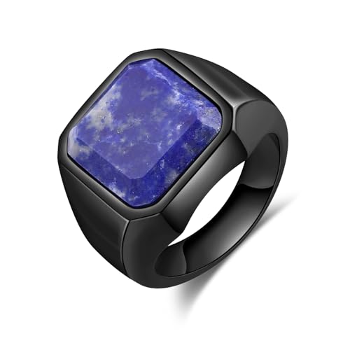 Skcess Bagues en acier inoxydable pour hommes, bagues pour hommes de 22 mm de largeur - Bague chevalière en lapis lazuli - Bague de fiançailles et de mariage...