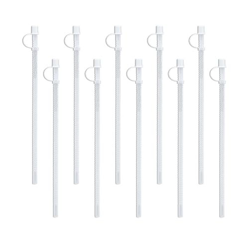 Mugs N Coffee 11” Flexible Corrugated Straws with Caps (10-Pack) – BPA-Free Reusable Drinking Straws for 32 oz Hospital & Travel Mugs – Made in USA