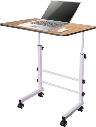 Image of TEKCOOL Multi-Purpose Sofa Side Height-Adjustable Laptop Table with Docking for Tablet, Study Table, Portable, Ideal for Work from Home, DIY Table, Easy to Assemble (Wooden-White).