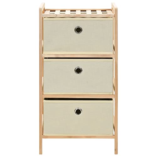 Cómoda de mimbre de madera de cedro con 3 cestas de tela, color beige, 32 x 26 x 60 cm, armario auxiliar para salón y cuarto de baño, con diseño ligero y elegante y práctico espacio de almacenamiento