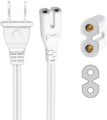 POWSEED 6 Ft 2 Prong Power Cable White 2 Slot Power Cord for Samsung LED LCD TV Smart Monitor, Xbox One-S X, PS4 Console Subwoofer, Charging Dock, Wireless Backup, Laptop Charger