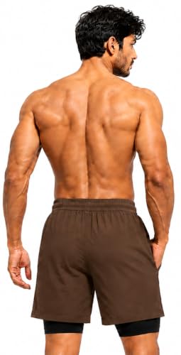 Image of Men's 2-in-1 Dual Layer Workout Shorts with Compression Liner, Phone Pocket, Quick-Dry Athletic Running Shorts for Gym, Training, Sports & Fitness
