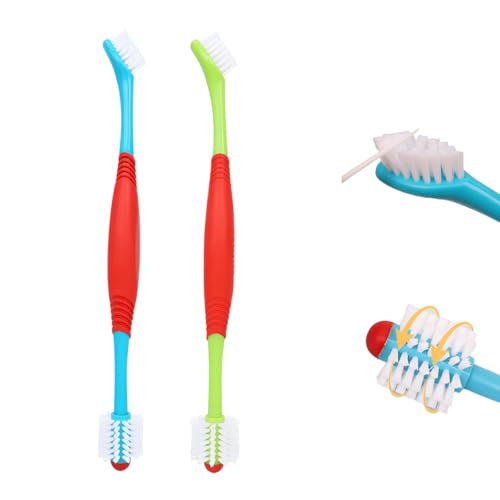 Image of 2 Pcs Dog Toothbrush Double Headed pet Toothbrush Soft 360 Degree Dog Tooth Brush Double-Headed Design Brush Head for Small and Large Dogs Cats Puppy Teeth Cleaning