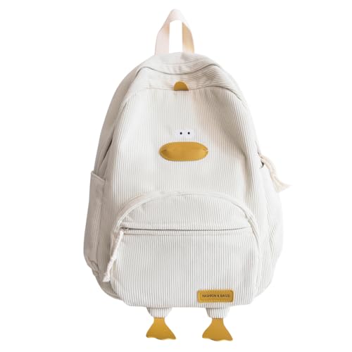 Kawaii Enten Rucksack für Damen Teenager Mädchen, groß Cord Rucksäcke Daypacks Damen Rucksackhandtaschen Schulrucksack Reiserucksack für Lässig Schule Travel Wandern (Weiß)