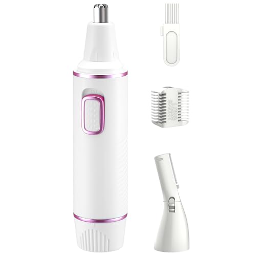 Nasenhaartrimmer Frauen, Nasenhaarschneider Ohrhaarschneider, 2 In 1 Professioneller Schmerzloser Nasen und Gesichtshaartrimmer, Dual Edge Klingen, IPX7 Wasserdicht, Einfache Reinigung