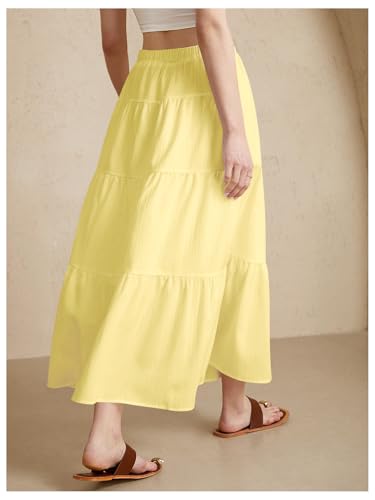 Women's Tiered Ruffle Hem Skirt Elastic Waist Flowy Maxi Beach Vacation Skirts2