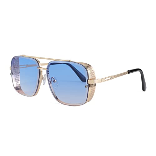Image of FEISEDY Sunglasses Mens Women Vintage Pilot Square Trendy Metal Steampunk Fishing Driving Sun Glasses B2894