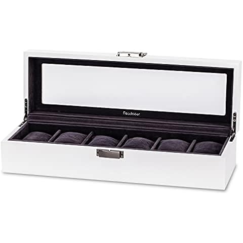 Readaeer Watch Box 6-Slots with Real Glass Topped,Real Wood Watch Display Storage Case,as a Gift for lovers Cover