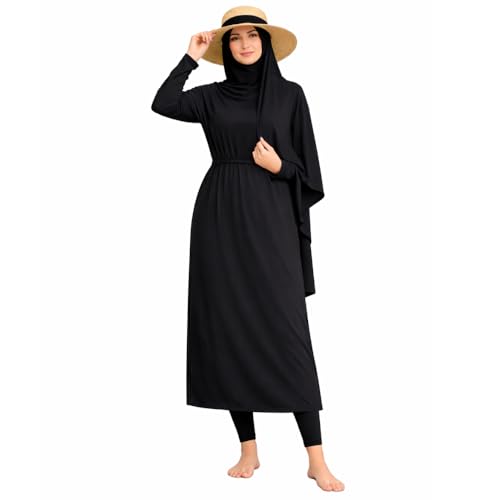 NAJMA,Burkini,Jilbeb de Bain,Burkin 5 piéce,Maillot de Bain Islamique Femme Musulmane (Noir, XL-XXL)