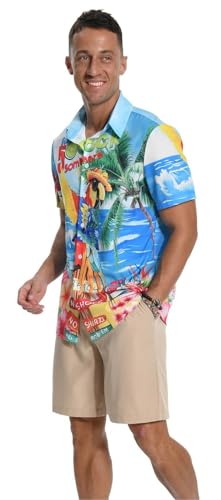 Aiyino Hawaiian Shirt for Men, Tropical Holiday Short Sleeve Casual Button Down Beach Shirts3