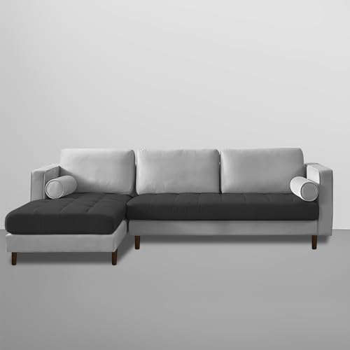 Image of Lezra LHS 4 Seater L Shape Sofa Set with Center Table for Living Room (Black Grey Fabric) Premium Fabric Sofa