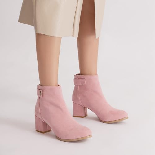 Botines para mujer de tacón ancho y punta redonda marca Onewus 7