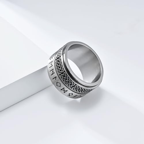 Men's 14mm Stainless Steel Vintage Norse Viking Rune Spinner Ring Nordic Viking Celtic Knot Anxiety Rings3