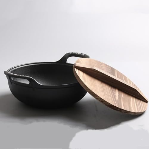 Wok de hierro fundido con asas y tapa de madera 20 cm miniatura 7
